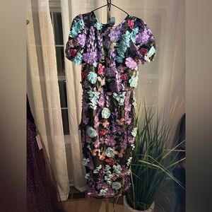 NWOT Dress the Population Multicolor Floral Midi Dress